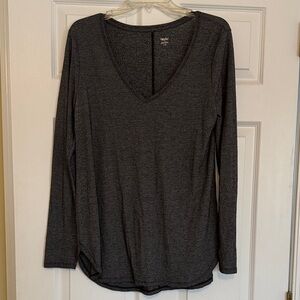 Dark Gray heather Long Sleeve V-Neck Top Thin Soft Long